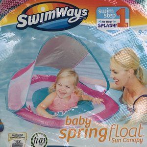 Baby Swim Pool Float Step 1 Pink Girl Sun Protection with Canopy NEW
